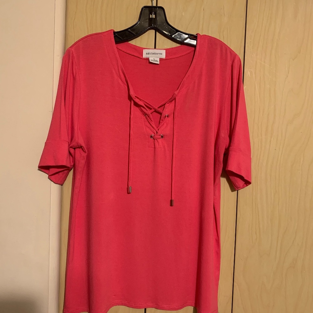 Liz Claiborne Pink Short Sleeve Top with Lace-Up Front